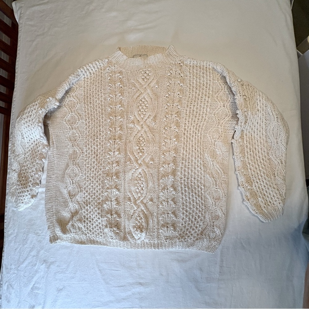 Express Tricot, cream color, cable-knit oversized sweater, size Medium
